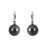 Black Tahitian Pearl Earrings with Diamonds