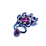 Flower ring Titanium with Rubellite and Diamonds