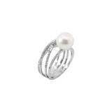 Weißgoldring mit einer natürlichen Perle und Diamanten