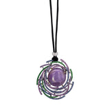 2 in 1 Necklace and Brooch Necklace with Cabochon Sapphire and Green Garnet