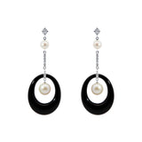 Onyx-Ohrringe mit Diamanten und Perlen