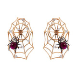 Spider Net Earrings with Diamonds and Ruby