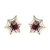 Spider Net Earrings with Diamonds and Ruby