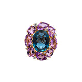 Ring mit Rosenquarz, Topas und Diamanten