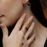 Spider Net Earrings with Diamonds and Ruby