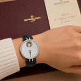 Sarcar Ladies 18K White Gold Diamond Watch with Lucky Horseshoe – Quartz Luxury Timepiece