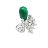 Emerald Drop Cocktail Ring in White 18K Gold with Diamonds