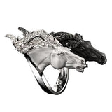 Wild Spirit Horse Ring in 18K White Gold with White and Black Diamonds