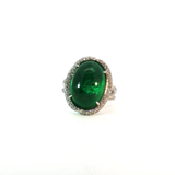 Cabochon Colombian  Emerald with Diamonds Halo Cocktail Ring in White 18k Gold.