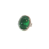 Cabochon Colombian  Emerald with Diamonds Halo Cocktail Ring in White 18k Gold.