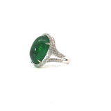 Cabochon Colombian  Emerald with Diamonds Halo Cocktail Ring in White 18k Gold.