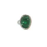 Cabochon Colombian  Emerald with Diamonds Halo Cocktail Ring in White 18k Gold.