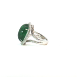 Cabochon Colombian  Emerald with Diamonds Halo Cocktail Ring in White 18k Gold.