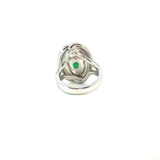 Cabochon Colombian  Emerald with Diamonds Halo Cocktail Ring in White 18k Gold.