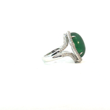 Cabochon Colombian  Emerald with Diamonds Halo Cocktail Ring in White 18k Gold.