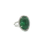 Cabochon Colombian  Emerald with Diamonds Halo Cocktail Ring in White 18k Gold.
