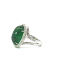 Cabochon Colombian  Emerald with Diamonds Halo Cocktail Ring in White 18k Gold.