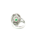 Cabochon Colombian  Emerald with Diamonds Halo Cocktail Ring in White 18k Gold.