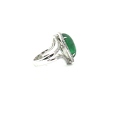Cabochon Colombian  Emerald with Diamonds Halo Cocktail Ring in White 18k Gold.