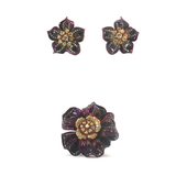 Purple Titanium Floral Diamond Cluster Stud Earrings in Rose Gold