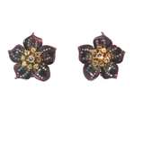 Purple Titanium Floral Diamond Cluster Stud Earrings in Rose Gold