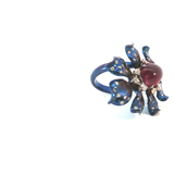 Titanium and 18K White Gold Petal Cocktail Ring with Pear-Shaped Rubelit