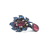 Titanium and 18K White Gold Petal Cocktail Ring with Pear-Shaped Rubelit