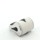 White 18K Gold Cylindrical Agate Pendant with V-Shaped Accents