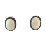 Royal Jewellery White 18K gold -19.20 gr Agat Cabochon Stud Earrings with Black Halo