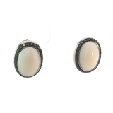 Royal Jewellery White 18K gold -19.20 gr Agat Cabochon Stud Earrings with Black Halo