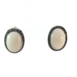 Royal Jewellery White 18K gold -19.20 gr Agat Cabochon Stud Earrings with Black Halo