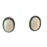 Royal Jewellery White 18K gold -19.20 gr Agat Cabochon Stud Earrings with Black Halo
