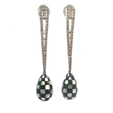 Royal Jewellery Geometric White 18K Gold Black Agat  Checkerboard Drop Earrings.