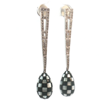 Royal Jewellery Geometric White 18K Gold Black Agat  Checkerboard Drop Earrings.