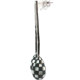 Royal Jewellery Geometric White 18K Gold Black Agat  Checkerboard Drop Earrings.