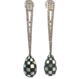 Royal Jewellery Geometric White 18K Gold Black Agat  Checkerboard Drop Earrings.
