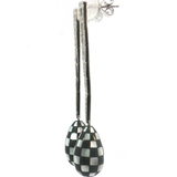Royal Jewellery Geometric White 18K Gold Black Agat  Checkerboard Drop Earrings.