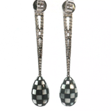Royal Jewellery Geometric White 18K Gold Black Agat  Checkerboard Drop Earrings.