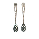 Royal Jewellery Geometric White 18K Gold Black Agat  Checkerboard Drop Earrings.