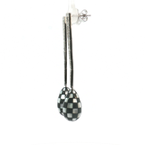 Royal Jewellery Geometric White 18K Gold Black Agat  Checkerboard Drop Earrings.