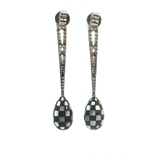 Royal Jewellery Geometric White 18K Gold Black Agat  Checkerboard Drop Earrings.