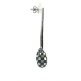 Royal Jewellery Geometric White 18K Gold Black Agat  Checkerboard Drop Earrings.