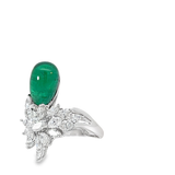Emerald Drop Cocktail Ring in White 18K Gold with Diamonds