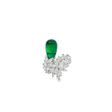 Emerald Drop Cocktail Ring in White 18K Gold with Diamonds