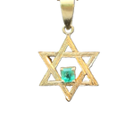 18K gold Star of David pendant with emerald Jewish jewelry
