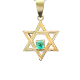18K gold Star of David pendant with emerald Jewish jewelry