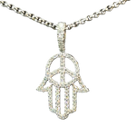 diamond Hamsa pendant with peace symbol white gold