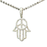 diamond Hamsa pendant with peace symbol white gold