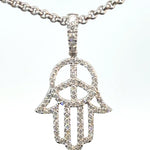 18K white gold Hamsa hand pendant with peace symbol and diamonds 0.54ct