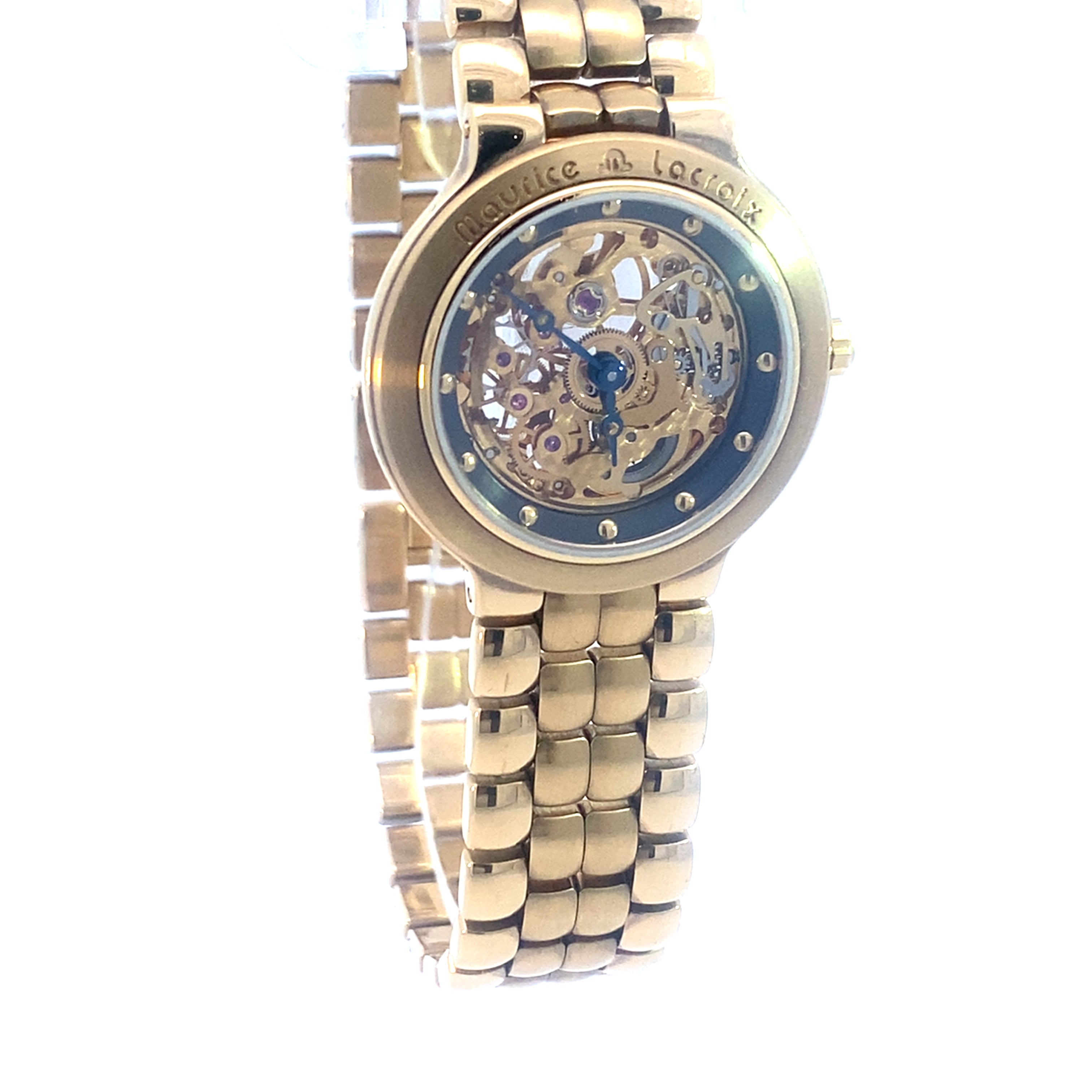 Elegante Damenuhr Maurice Lacroix gold mit offenem Uhrwerk